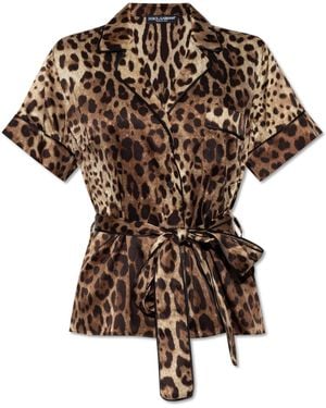 Dolce & Gabbana Silk Shirt With Short Sleeves - Brown