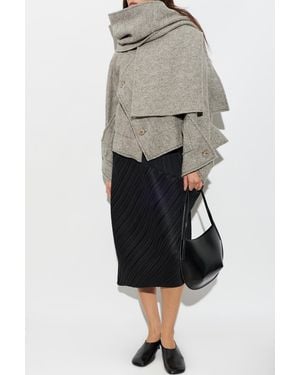 Issey Miyake Oversized Short Jacket With Detachable Scarf - Gray