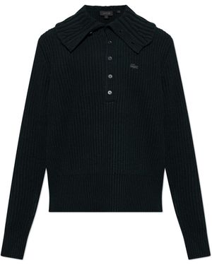 LACOSTE RUNWAY Wool Jumper With Wide Collar - Black