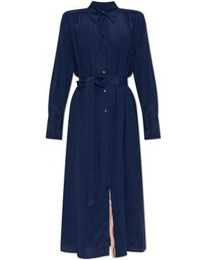 Paul Smith Silk Dress With A Waist Belt - Blue