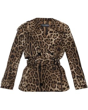 Dolce & Gabbana Double-Breasted Trench Coat With Animal Print - Green