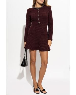 Self-Portrait Tweed Dress With Shimmering Sequins - Red