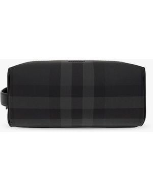 Burberry Checked Wash Bag - Black