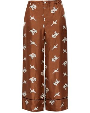 Marni Silk Trousers With Print - Brown