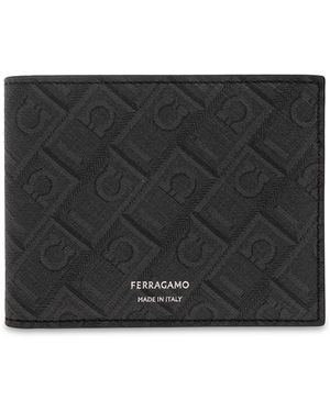 Ferragamo Leather Wallet With Monogram - Black