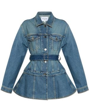 Alaïa Denim Jacket With Belt - Blue