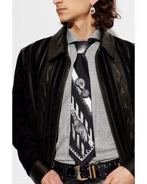 Versace Silk Tie With "Formula 6" Print - Black