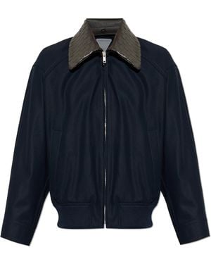 Bottega Veneta Jacket With Leather Collar - Blue