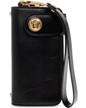 Versace Leather Wallet With Wrist Strap - Black