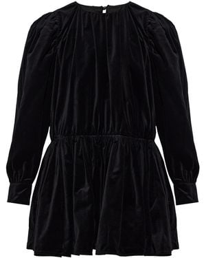 Ganni Short Dress With Puff Sleeves - Black