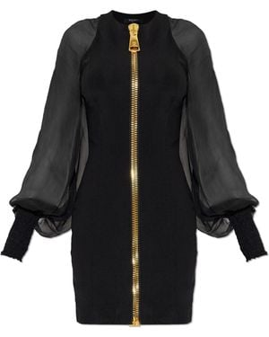 Balmain Dress With Transparent Sleeves - Black