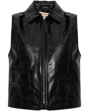 Marni Leather Vest With Pockets - Black