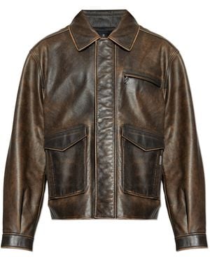 Represent Leather Jacket With 'Vintage' Effect - Brown