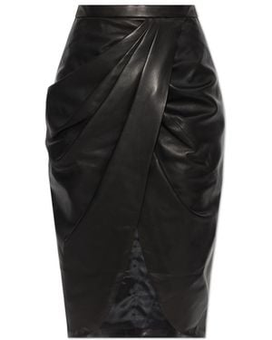 Balmain Leather Skirt With Pleats - Black