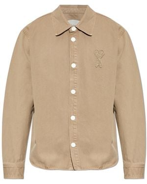 Ami Paris Denim Jacket With Patch - Natural