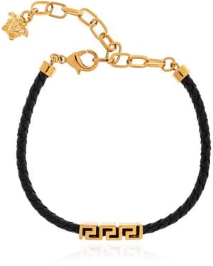 Versace Leather Bracelet With Logo - Metallic