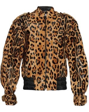 Balmain Jacket With Animal Print, - Brown