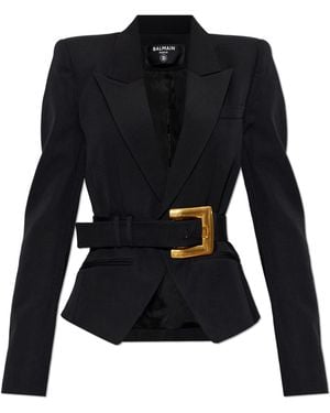 Balmain Wool Blazer With Belt - Black