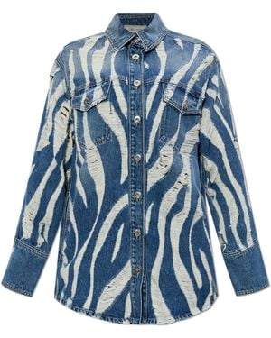 Blumarine Denim Jacket With A Vintage Effect - Blue