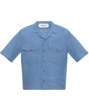 Versace Linen Shirt With Pockets - Blue