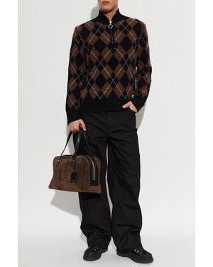 Ami Paris Wool Long-Sleeved Polo Sweater - Black