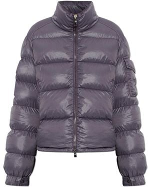 Moncler Wool Cardigan With Embroidered Logo - Purple