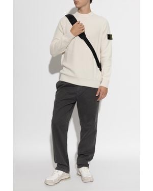 Stone Island Wool Sweater With Logo Patch - Natural