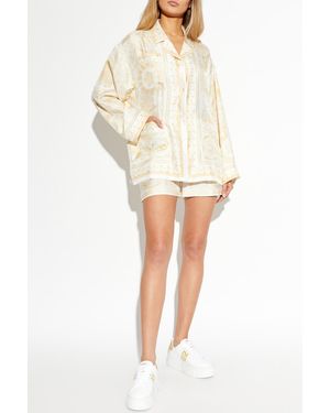Versace Silk Shirt With "La Coupe Des Dieux" Print - Natural