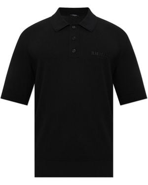 Balmain Polo With Embroidered Logo - Black