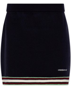 CASABLANCA Wool Shorts With Embroidered Logo - Black