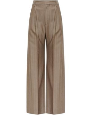 Victoria Beckham Wool Trousers With Pleats - Natural