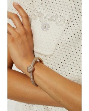 Self-Portrait Brass Bracelet With Shimmering Crystals - Brown