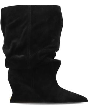 Balmain Suede Wedge Ankle Boots - Black