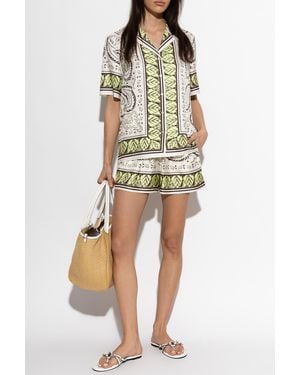 Tory Burch Silk Shorts With Print - White