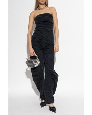 ROTATE BIRGER CHRISTENSEN Off-The-Shoulder Denim Top - Black