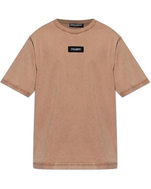Dolce & Gabbana T-Shirt With Logo - Brown