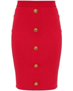 Balmain Pencil Skirt With Decorative Buttons - Red