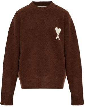 Ami Paris Crew Neck Wool Sweater - Brown