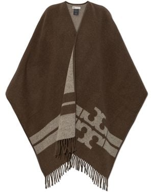Tory Burch Poncho With Logo - Brown