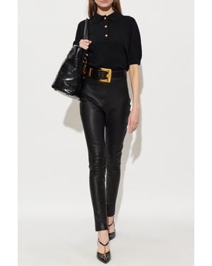 Balmain High-Waisted Leather Pants - Black