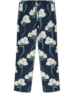 KENZO Trousers With Floral Motif - Blue