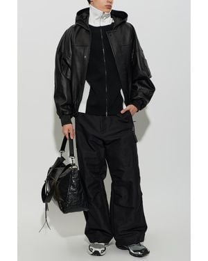 Balenciaga Leather Jacket With Hood - Black