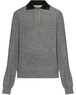 Marni Wool Long-Sleeve Polo Shirt - Grey
