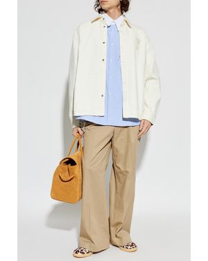 Ami Paris Denim Jacket With Logo Patch - White