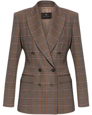 Etro Double-Breasted Checked Blazer - Brown