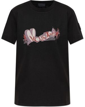 Moncler T-Shirt With Printed Logo - Black