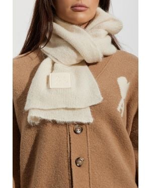 Ami Paris Scarf With Sewn-On Logo - Brown
