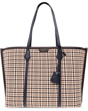 Tory Burch 'perry Plaid' Shopper Bag - Natural