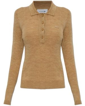 Lacoste Fitted Wool Polo Jumper - Natural
