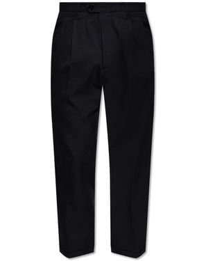 AllSaints Cotton-Wool Pleated Straight-Leg Trousers - Black